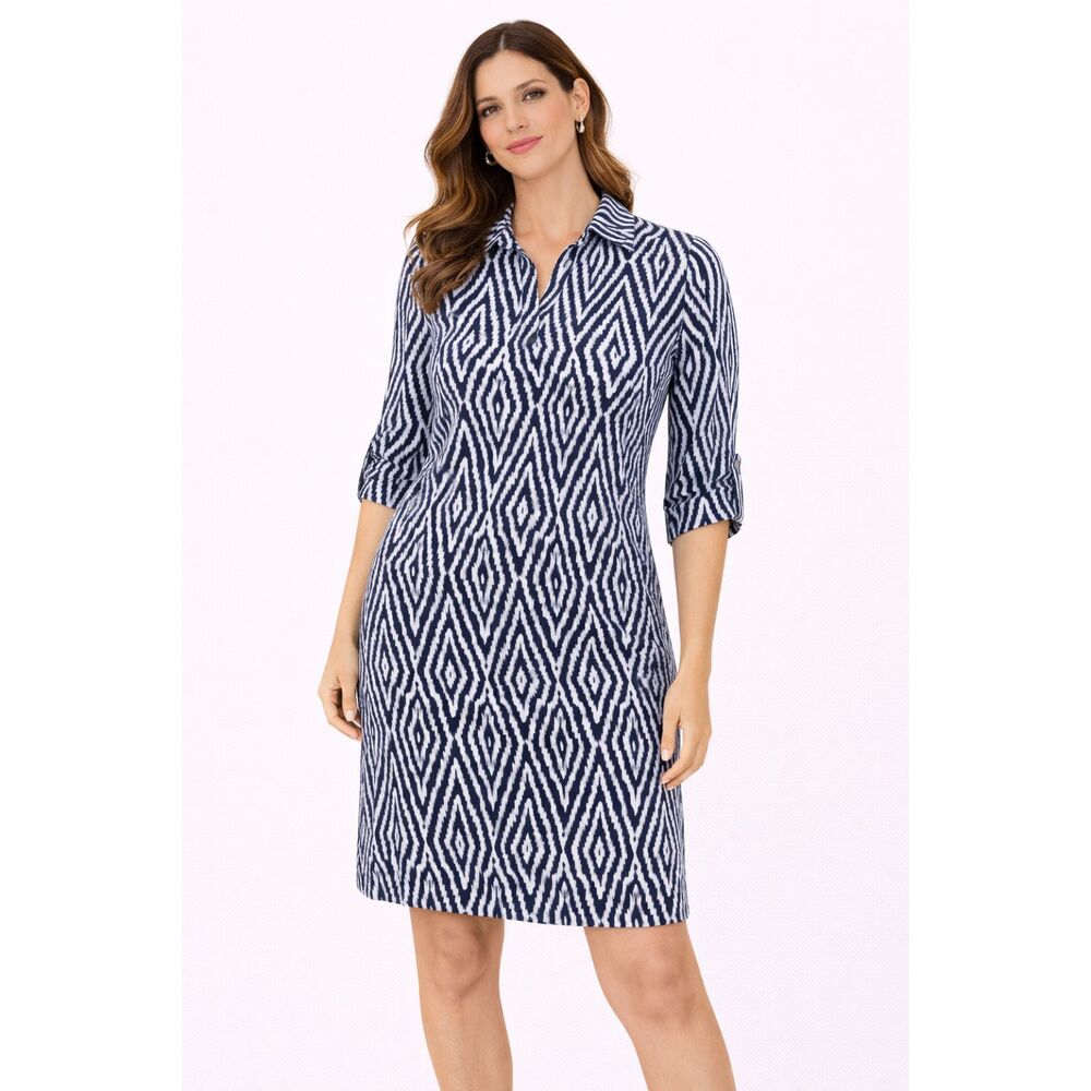 J. McLaughlin Geometric Print Tunic Dress Blue White XS